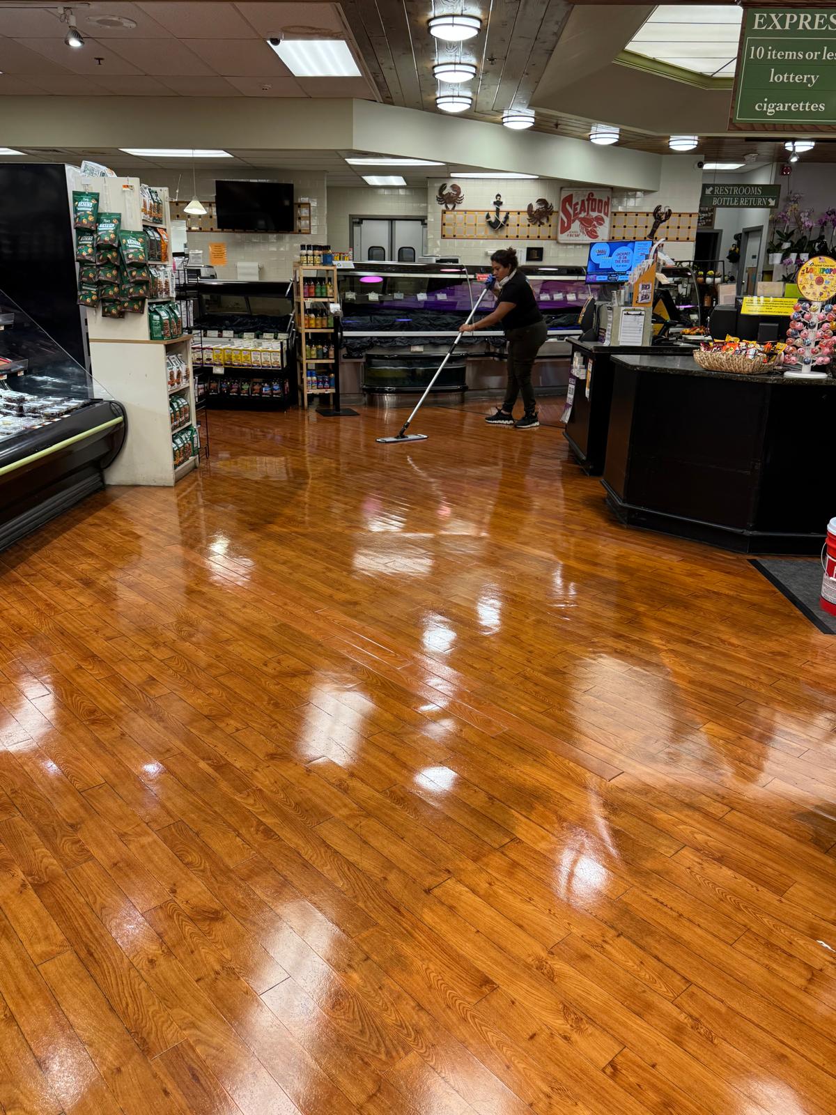 Seafood section commercial floor after waxing
