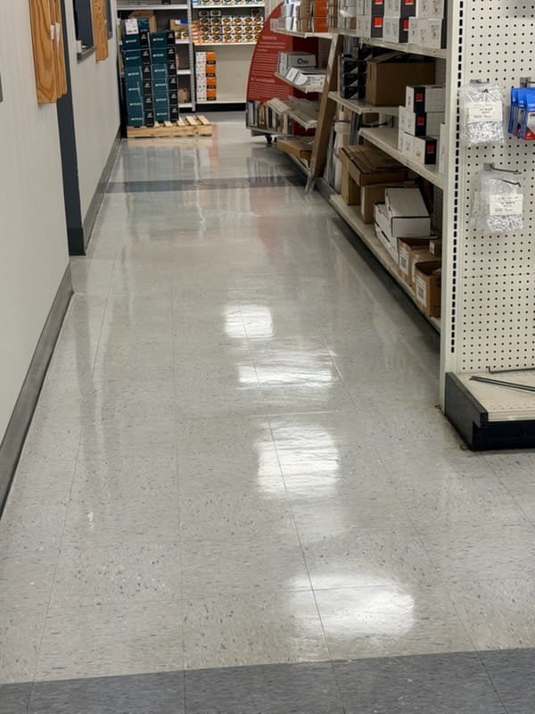 Commercial floor after professional buffing and burnishing service