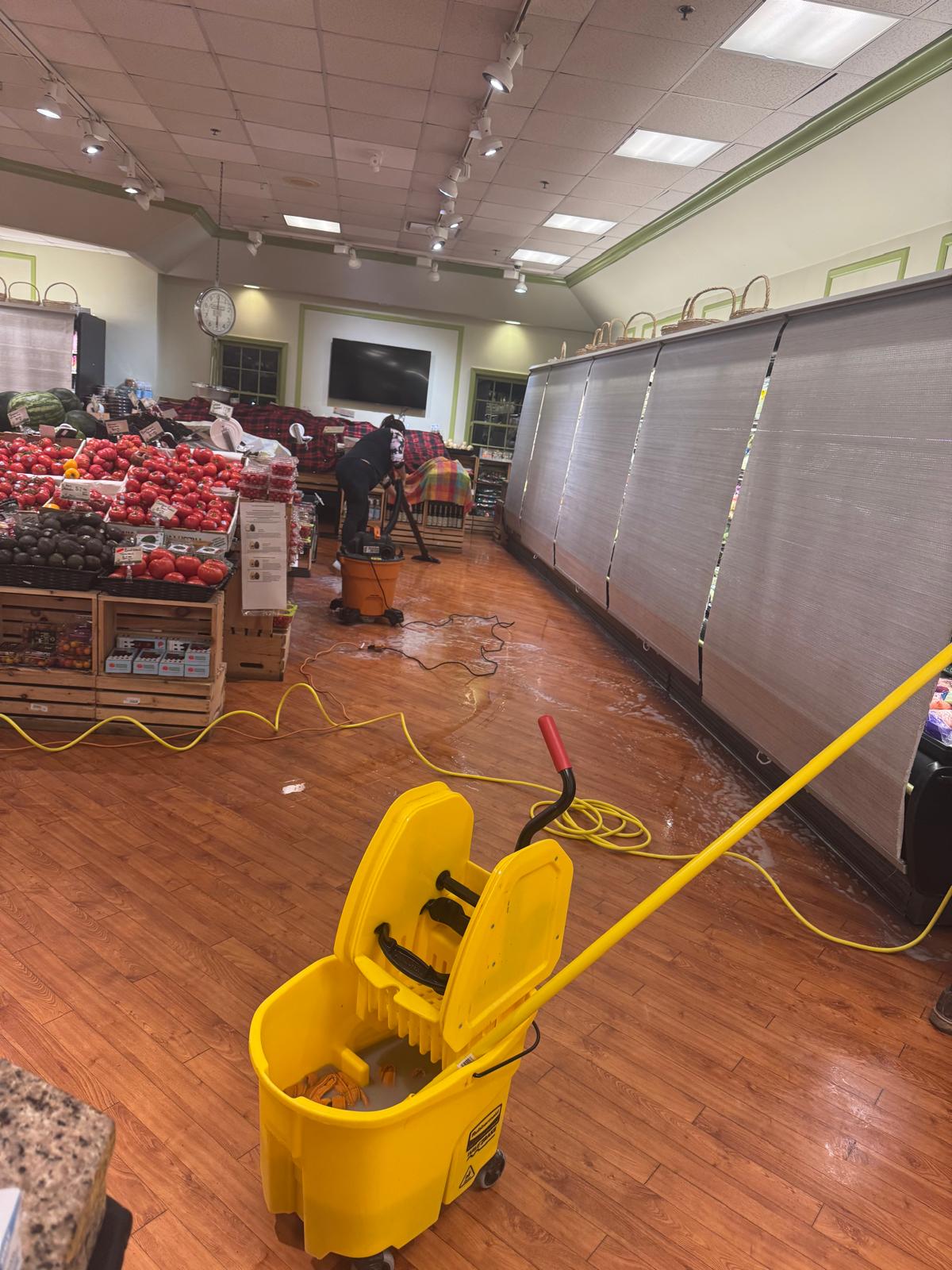 Wood floor stripping in progress