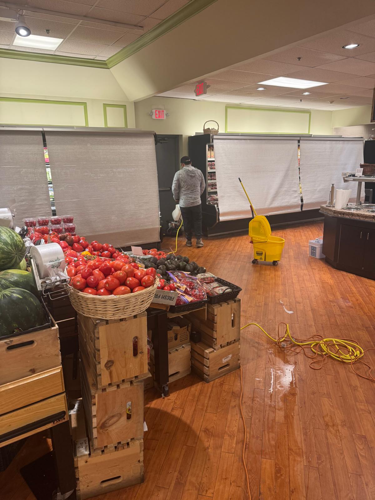 Stripping solution on commercial wood floor